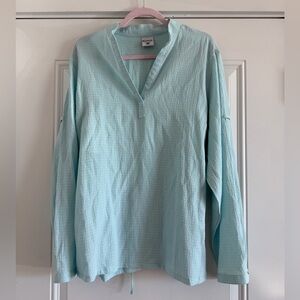 Columbia Seersucker V-Neck Light Blue Roll Tab Sleeve Tunic - XL